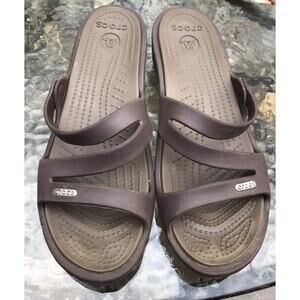 Crocs Brown Slip On Open Toe Strappy Sandals Size 10W Used